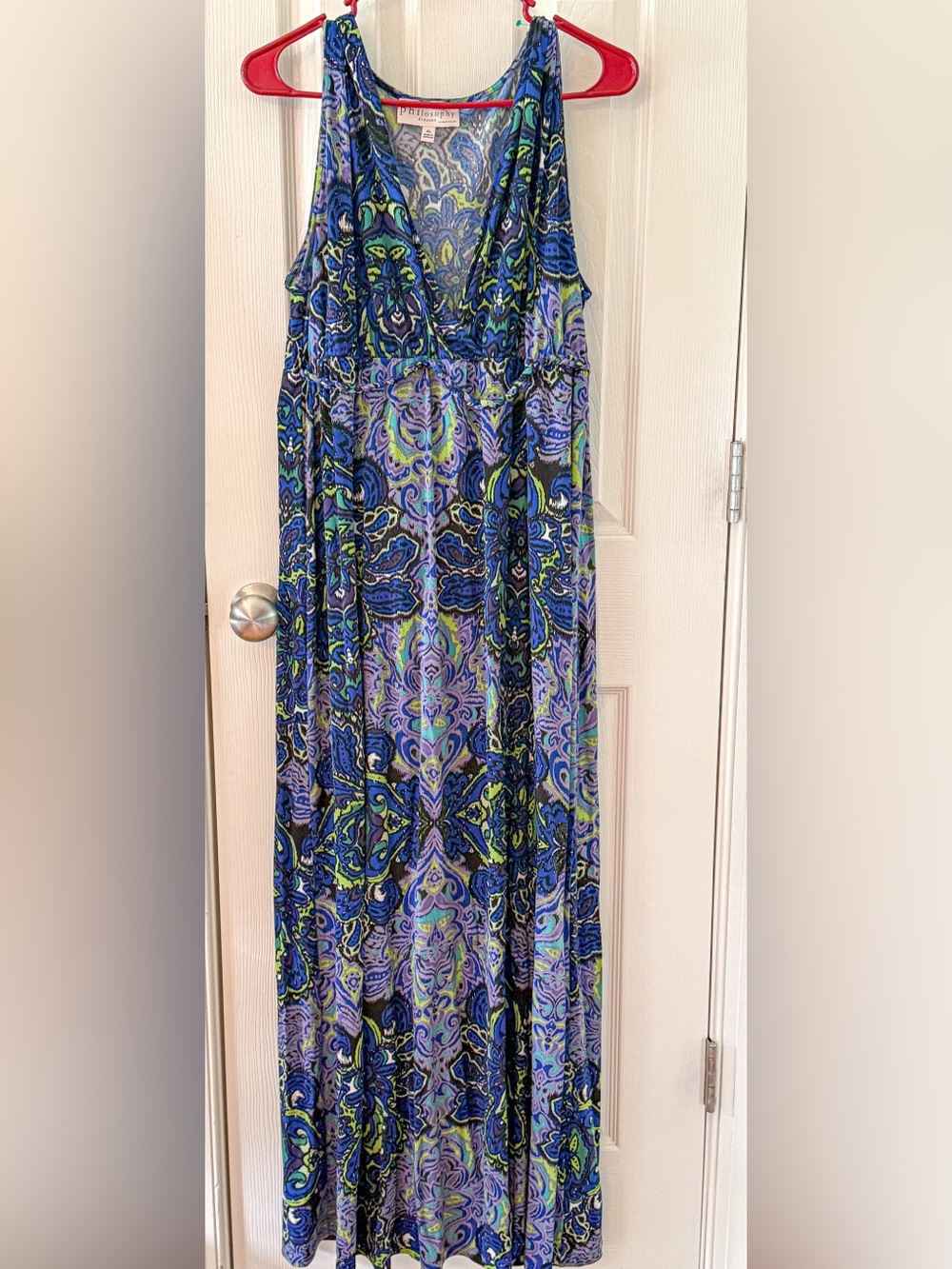 Philosophy Dresses XL Blue Boho Paisley Maxi Dress Sleeveless Empire Waist